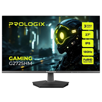 Монітор Prologix Gaming 27" G2725HM IPS 180Hz Black, Геймінг, 1920&times;1080, 27", 180 Гц, IPS, W-LED, Gaming G, 8 біт, 16:9, Регулювання кута нахилу, Плаский, HDMI, DisplayPort, 75&times;75, Матове, 1 мс