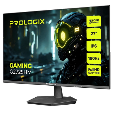 Монітор Prologix Gaming 27" G2725HM IPS 180Hz Black, Геймінг, 1920&times;1080, 27", 180 Гц, IPS, W-LED, Gaming G, 8 біт, 16:9, Регулювання кута нахилу, Плаский, HDMI, DisplayPort, 75&times;75, Матове, 1 мс