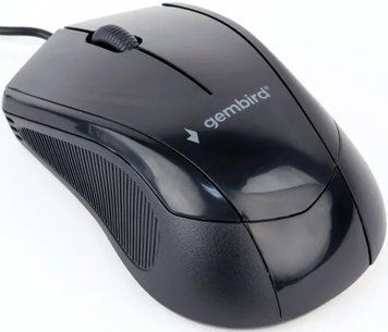 Миша Gembird MUS-3B-02 Black, Black, Офісна, Дротова, 3, USB, 1000, 1.35 м, Пластик, 116 &times; 64 &times; 37 мм, Симетричний, Оптичний