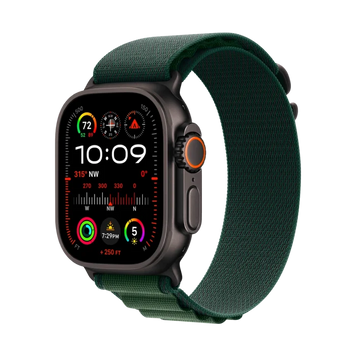 Apple Watch Ultra 2 2024 GPS + Cellular 49mm Black Titanium Case with Dark Green Alpine Loop - Small MX4Q3, Black/Green, S, 49 мм, Моніторинг стресу, ЕКГ, Виявлення аварій, Температура тіла, Альтиметр, Глибиномір, Тривожна кнопка SOS, Моніторинг сну, Підрахунок кроків, Визначення падінь, Watch Ultra 2, iOS, 3-7 днів, AMOLED, Bluetooth, GPS, Wi-Fi, LTE, Магнітна зарядка, USB-C, Барометр, ЧСС, SpO2, ЕКГ, Температура, Акселерометр, Гіроскоп, Прямокутна, WR100m