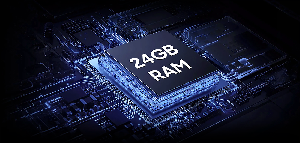 Чіп на материнській платі з виділеною позначкою 24GB RAM (оперативна пам’ять): демонстрація продуктивності для плавної багатозадачності.