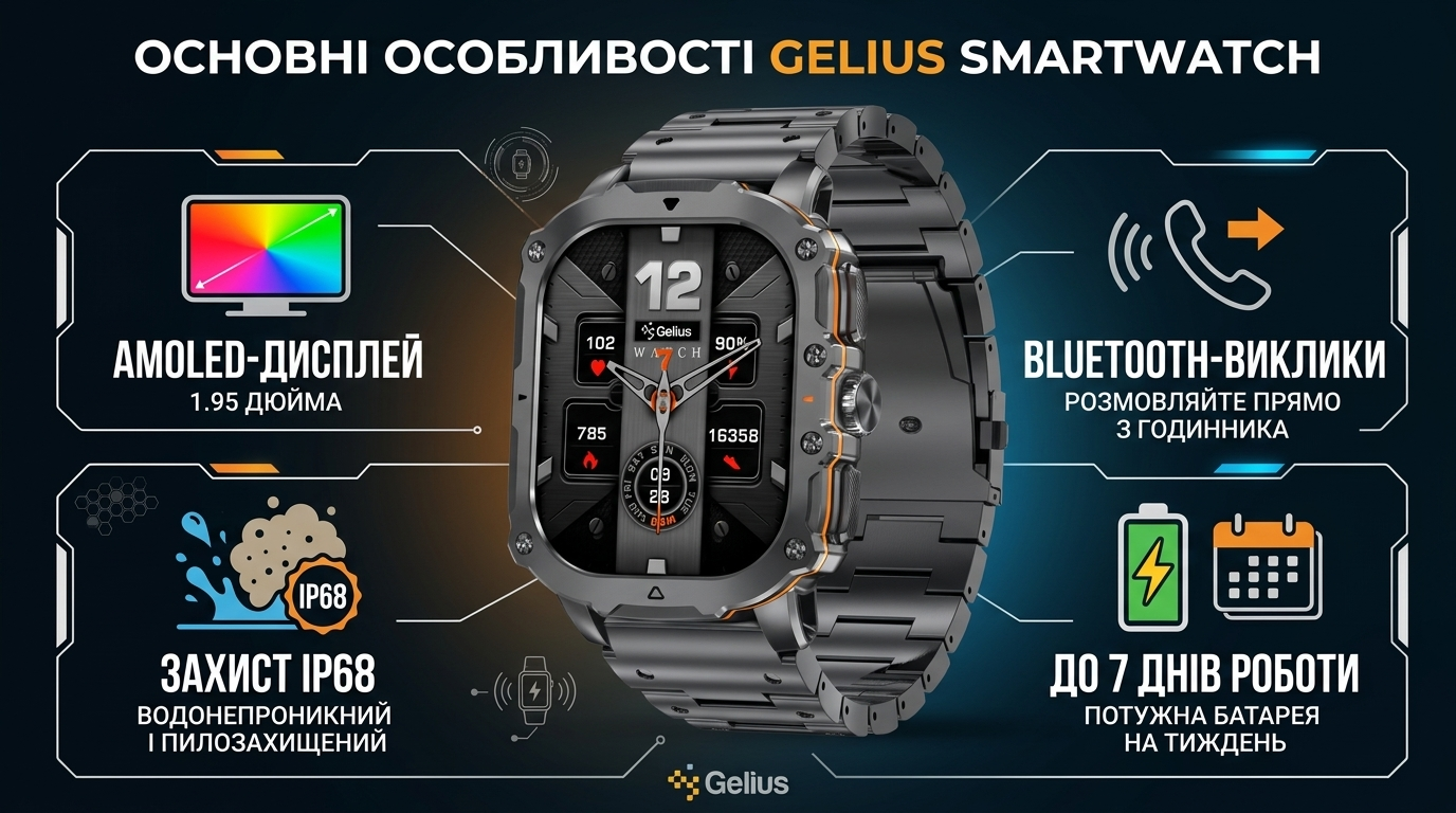 Gelius Pro GP-SW016 Tactical Heavy AMOLED дисплей